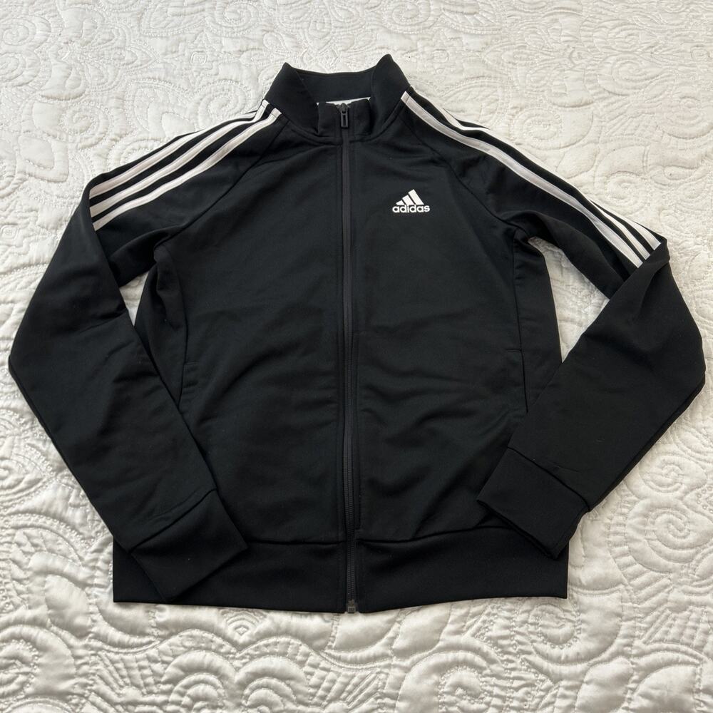 Adidas Full Zip Soccer Track Jacket Womens Small Black Three Stripe